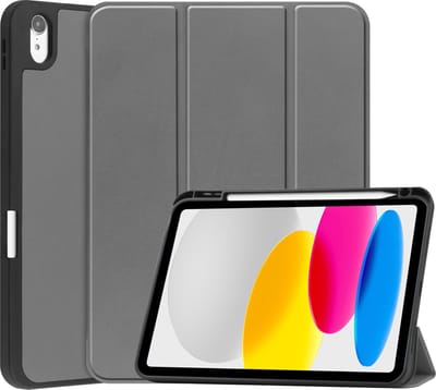 Hoes - Geschikt voor Apple iPad A16/A18 (2022/2025/2026) - 10.9 & 11 inch (10e, 11e & 12e generatie) - Dun & Stevig - Trifold Bookcase - Hard Cover Case - Met Uitsparing Geschikt voor Apple Pencil - Hardcover Book - Tablet Hoesje - Grijs