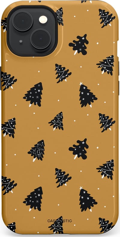 Casetastic hoesje geschikt voor Apple iPhone 15 Plus - MagSafe - Dubbellaagse bescherming - Zwarte Kerstboom Feest - Fashion Case - Goud Donkergrijs Taupe
