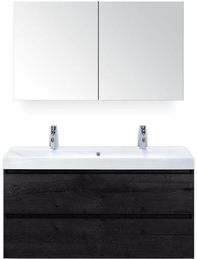 Maxx XL Badmeubelset 120 cm - Black Oak - Wastafel Just Enkel 2 Kraangaten met Spiegelkast