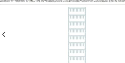 Weidmüller 1919240000 SF 0/12 NEUTRAL WS V2 Kabelmarkering Montagemethode: Vastklemmen Markeringsvlak: 3.20 x 12 mm Wit Aantal markeringen: 400 400...
