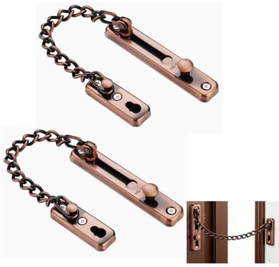 KZQ Deurketting - Inbraakbeveiliging met druksluiting en verbrede ketting, 304 roestvrij staal - Extra veiligheid voor voordeur - 2 stuks-Roodbrons-Schroeven inbegrepen