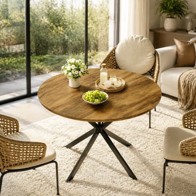 Ronde eettafel Industrieel - 120 x 120 x 78 cm - X-poot (Kruispoot) - Keukentafel voor Eetkamer & Thuiswerkplek - Bruin/Zwart