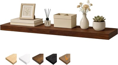 Walnoot Wandplank 100 x 23,5 x 3,8 cm - Houten Zwevend Rek met Onzichtbare Houders voor Slaapkamer, Woonkamer en Keuken