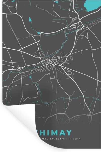 Muurstickers - Sticker Folie - Kaart – Plattegrond – Stadskaart – Chimay – België - Grijs - 20x30 cm - Plakfolie - Muurstickers Kinderkamer - Zelfklevend Behang - Zelfklevend behangpapier - Stickerfolie