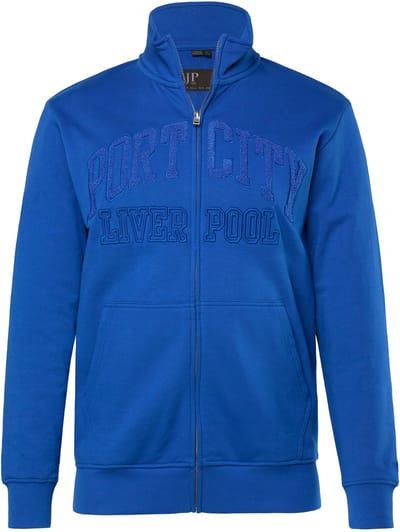 JP 1880 - Heren - Sweatvest opstaande kraag badges - Jeans blauw - Maat 3XL