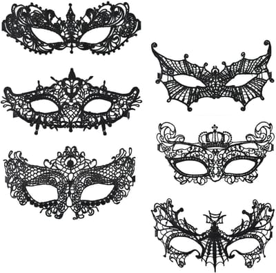 Dailygoods - 6 stuks Venetiaans masker voor dames, kant, Halloween, sexy kanten masker voor dames, zwart, oogmasker, maskerademasker voor carnaval, party, bal, cosplay (stijl 2)