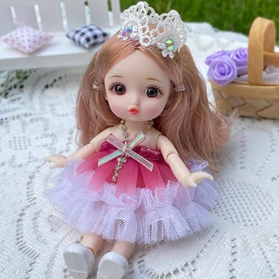 Poupée Style Mignon 17cm avec Vêtements et Chaussures Articulée 13 Articulations Visage Doux Cadeau d'Anniversaire pour Filles Jouets pour Enfants Poupées Princesses