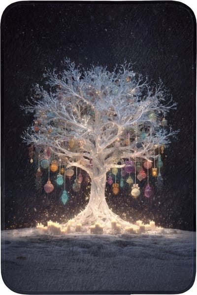 Badmat 60x90 cm - Antislip - Sneeuwboom - Lichtjes - Wit - Kleurrijk - Badmatten voor badkamer - Badkamermat - Douchemat - Badkamer mat