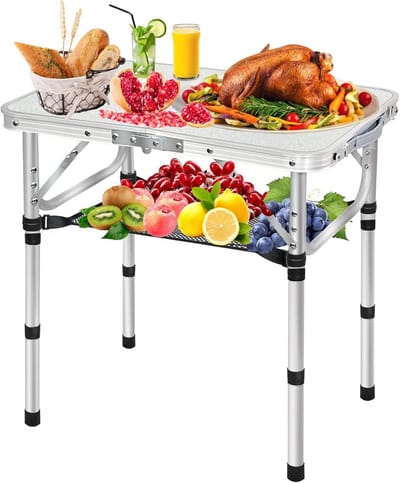 Opvouwbare Campingtafel - Draagbare Buitentafel - Picknick en Kamperen - 3 Verstelbare Hoogtes - 60x40 cm - Wit