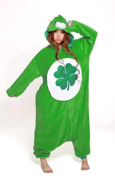 KIMU® Onesie Groene Troetelbeer Pak - Maat XS-S of 152-158 - Troetelberenpak Beer Kostuum Good Luck Klavertje Vier - Berenpak Huispak Dames Heren Festival