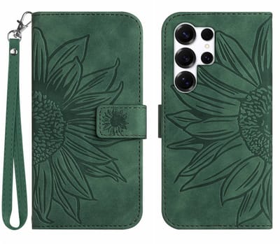 Coverup Hoesje - Geschikt voor Samsung Galaxy S26 Ultra Hoesje - Coverup Zonnebloem Book Case met Koord - Groen