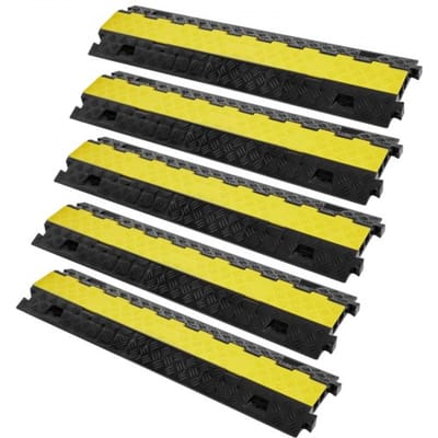VEVOR set van 5 2-kanaals kabelbescherming oprit kabelbrug van TPU & TPR slangbrug 91,8 x 25 x 4,3 cm overloopbeveiliging 10000 kg (per as) draagvermogen kabeloprit antislip ontwerp ideaal voor parkeerplaatsen