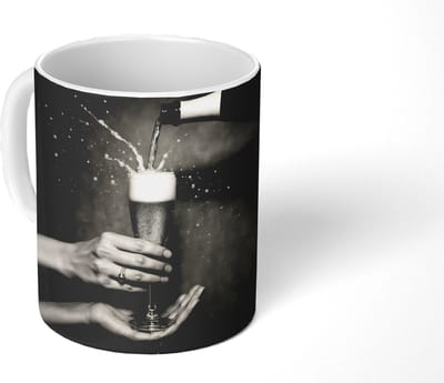 Mok - Koffiemok - Champagnefles - Glas - Minimalistisch - Spetters - Mokken - 350 ML - Beker - Koffiemokken - Theemok
