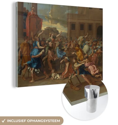 ® Glasschilderij 160x120 cm - Schilderij acrylglas - De ontvoering van de Sabijnse vrouwen - Schilderij van Nicolas Poussin - Foto op glas - Muurdecoratie woonkamer - Wanddecoratie slaapkamer - Schilderijen