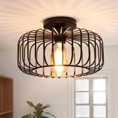 Rosnek Ø30cm LED Plafonnières - Moderne Zwart Metalen Plafondlamp met Ronde E27-Fitting - Warm wit licht 60W Hanglamp Voor Keuken voor Woonkamer, Slaapkamer, Hal En Eetkamer