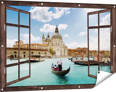 Gards Tuinposter Doorkijk Basiliek San Marco in Venetië op het Water - 120x80 cm - Tuindoek - Tuindecoratie - Wanddecoratie buiten - Tuinschilderij