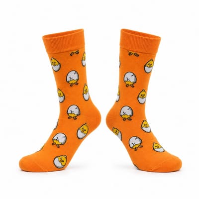Tutti Footi - Sokken met Kuikentjes in een Ei - maat 38-44 - Oranje sokken - Leuk voor Pasen of Koningsdag