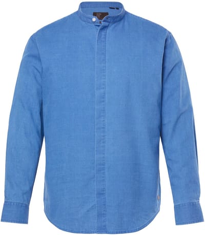 JP 1880 - Heren - Denim overhemd lange mouwen opstaande kraag Modern-Fit - Blauw denim - Maat 3XL