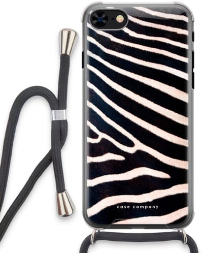 Case Company® - Hoesje met koord geschikt voor iPhone 8 hoesje met Koord - Zebra - Telefoonhoesje met Zwart Koord - Bescherming aan alle Kanten en Over de Schermrand