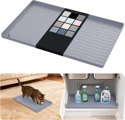Waterproof Silicone Onderkastmat 12"W x 19"L, Keuken en Badkamer Bescherming, Opbergmat voor Kasten en Aanrechten, Dierenmat en Organizers in Lichtgrijs