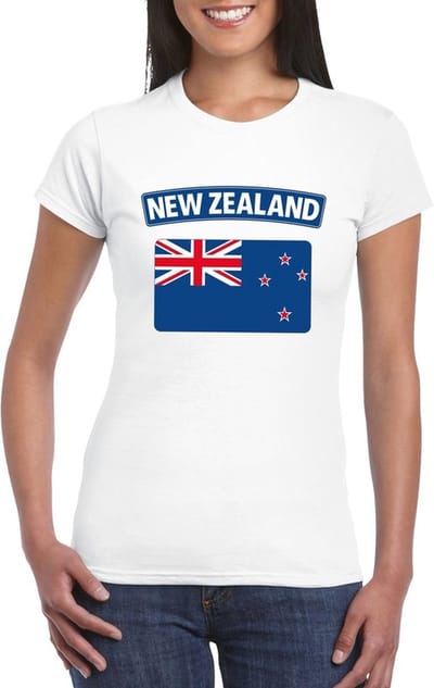 Vlag Nieuw Zeeland t-shirt - wit - met vlag van het land print - voor dames - korte mouwen - supporters S