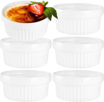 Creme Brulee Schaaltjes Keramiek Wit 250 ml 6 stuks - Ramekins - Set - Ovenschaal - Snackkommen - Dipschalen - Kleine Komen voor Dipsauzen en Snacks