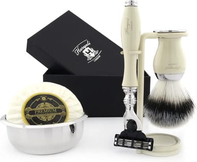 Premium scheerset cadeau voor mannen met Three Edge Razor, scheerkwast, scheerkom, scheerstandaard, beste scheersets voor mannen
