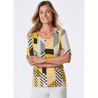 Gedessineerd shirt - geel / wit / gedess. - Gr. 20 van Goldner Fashion