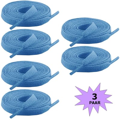 Fako Fashion - Schoenveters - Veters - Plat - 8mm - 120cm - 3 Paar - 6 Stuks - Lichtblauw
