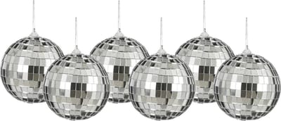 House of Seasons Discobal kerstballen - 6x st- zilver - 8 cm - foam - spiegelbol