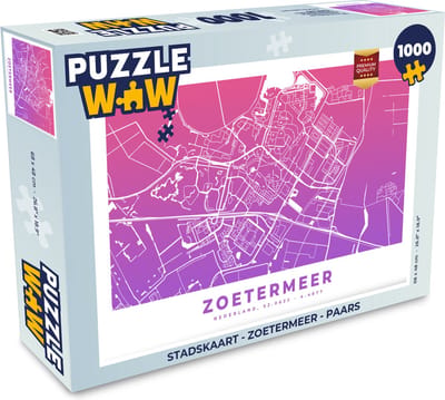 Puzzel Stadskaart - Zoetermeer - Paars - Legpuzzel - Puzzel 1000 stukjes volwassenen - Plattegrond