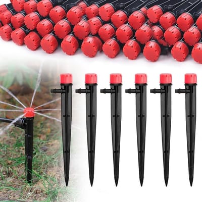 Micro Drip Irrigatiesysteem, 50 Stuks, 360 Graden, Verstelbare Sprinkler voor Bloembedden en Potplanten, Waterbesparend Drippersysteem voor 4/7 mm Slangen