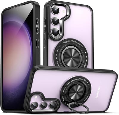 Hoesje Geschikt voor Samsung Galaxy S24 Plus hoesje Transparant Zwart - kickstand Draaibare Ring Houder