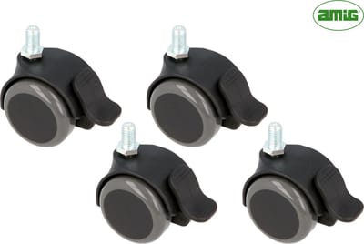 AMIG Set van 4 Meubelwielen 50mm - Kunststof Zwenkwielen met rem - Schroefbevestiging M8 - 100-150KG Draagvermogen