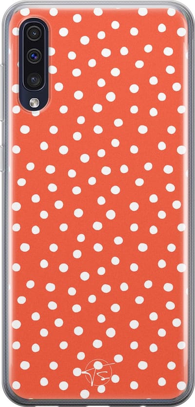 Hoesje geschikt voor Samsung Galaxy A50 - Oranje stippen - Soft Case - TPU - Gestipt - Oranje - Mooie Telefoonhoesjes