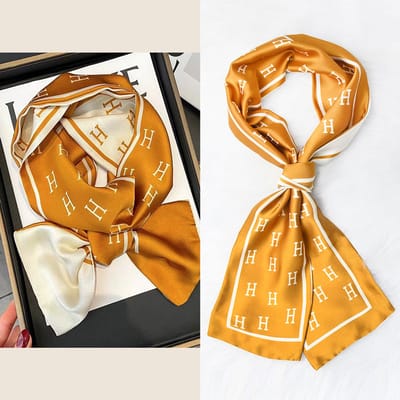 Zijden sjaal-stijl zijden sjaal voor dames - Kleurblokkenprint - Fris en delicaat - Decoratieve shawl over shirts -21，14*150CM