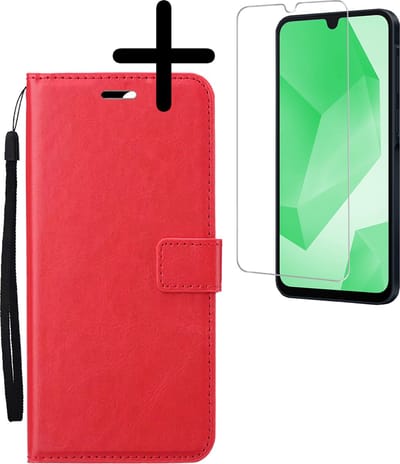 Hoesje Met Screenprotector - Geschikt voor Samsung Galaxy A16 - Luxe Pasjeshouder - Bookcase Portemonee - Flip Case - Kunstleer Book Case - Flipcase - Book Cover - Walletcase - Portemonneehoes - Rood