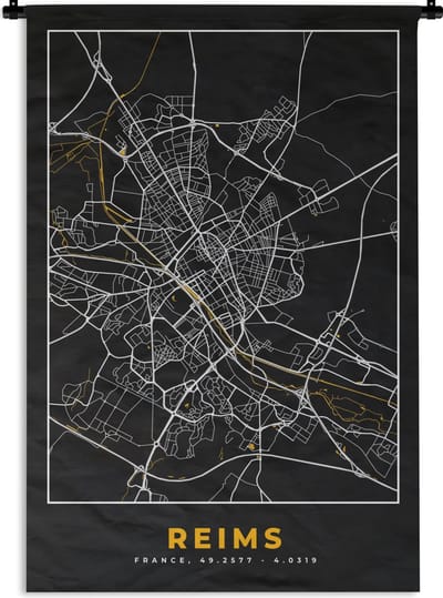 Wandkleed - Wanddoek - Stadskaart – Frankrijk – Kaart – Reims - Plattegrond - 120x180 cm - Wandtapijt