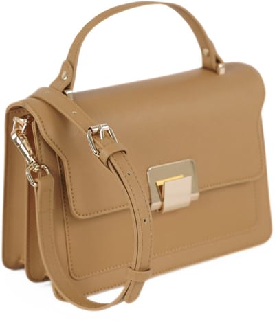 Solier Livia F33 - schoudertas dames - bruin - saffiano eco leer - verstelbare schouderriem - goudkleurige details