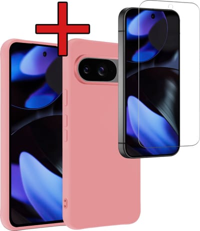 Hoesje - Met Screenprotector - Geschikt voor Google Pixel 10 - Sterk & Shockproof - Telefoon Hoes - Back Cover - Siliconen Case - Telefoonhoes - Lichtroze