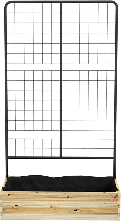 Wishdor Verhoogde Plantenbak Met Klimrek - Met Afvoeropeningen En Vliesvoering - Voor Tuin En Balkon - Vurenhout - Naturel - 80 X 38 X 145 Cm