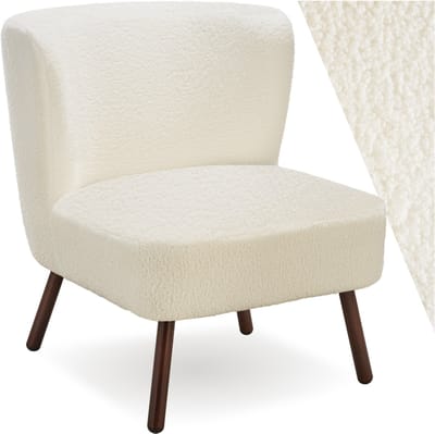 tectake® Teddy Fauteuil Robina - Scandi Design - Comfortabele Stoel met Bouclé Stof - Relaxstoel - Royale Zitting met Extra Brede Rugleuning - Relaxfauteuil - Loungestoel voor Woonkamer - Kamerstoel - Off White
