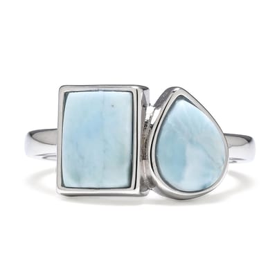 Cavill - Verstelbare Ring 925 Sterling Zilver - Peervormige Larimar 2,7 ct - Antieke Stijl - Hoogwaardige Larimar Edelsteen uit Dominicaanse Republiek