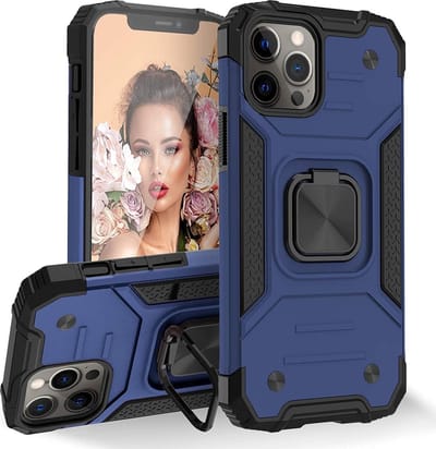 Hoesje Geschikt voor iPhone 12 Mini - Heavy Duty Armor hoesje Met Kickstand ringhouder – Blauw