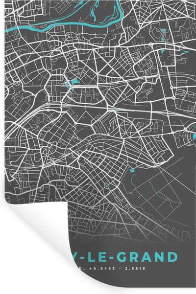 Muurstickers - Sticker Folie - Kaart – Stadskaart – Noisy-le-Grand - Plattegrond – Frankrijk - 20x30 cm - Plakfolie - Muurstickers Kinderkamer - Zelfklevend Behang - Zelfklevend behangpapier - Stickerfolie