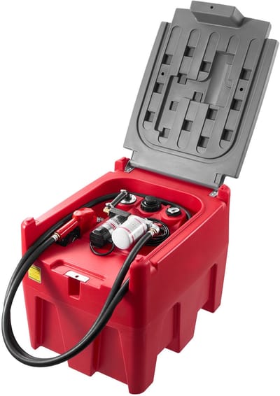 Draagbare dieseltank, inhoud 58 gallon met een debiet van 10,6 GPM, brandstoftank met 12V elektrische pomp en 13,1 ft rubberen slang, duurzame PE-dieseltank voor gemakkelijk brandstoftransport, rood