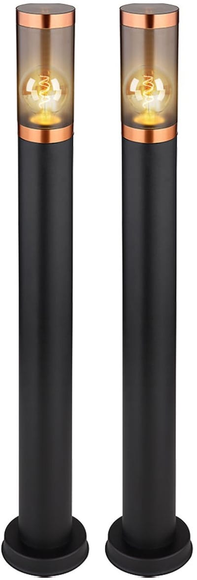 Vloerlamp tuin buitenlamp vloerlamp padverlichting roestvrij staal, koper accent black smoke, 1x E27, DxH 7,6x80 cm, set van 2