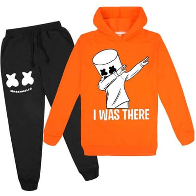 Kinderen Mode Casual Geprinte Hoodies + Broeken Set DJ Persoonlijkheid Sweatshirt Pakken voor Jongens en Meisjes 100 oranje
