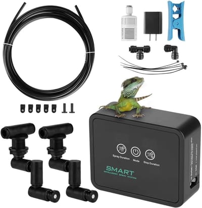Reptielen Luchtbevochtiger - Smart Spray Systeem - Habitat Onderhoud - 360° Verstelbaar - 8x10x3.5 cm - Zwart