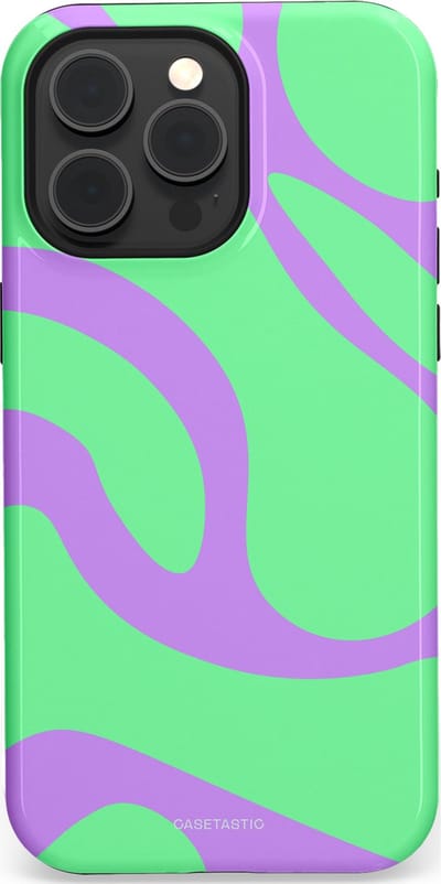Casetastic Hoesje Geschikt voor Apple iPhone 15 Pro Max Magsafe - Stijlvolle Beschermende Duo-layer Case - Pastelgolven Mint-Lila